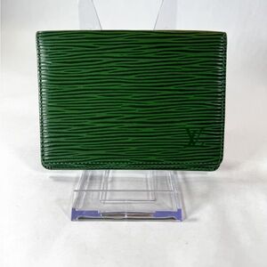 Louis Vuitton Green Epi Leather Bifold ID Card Holder Wallet